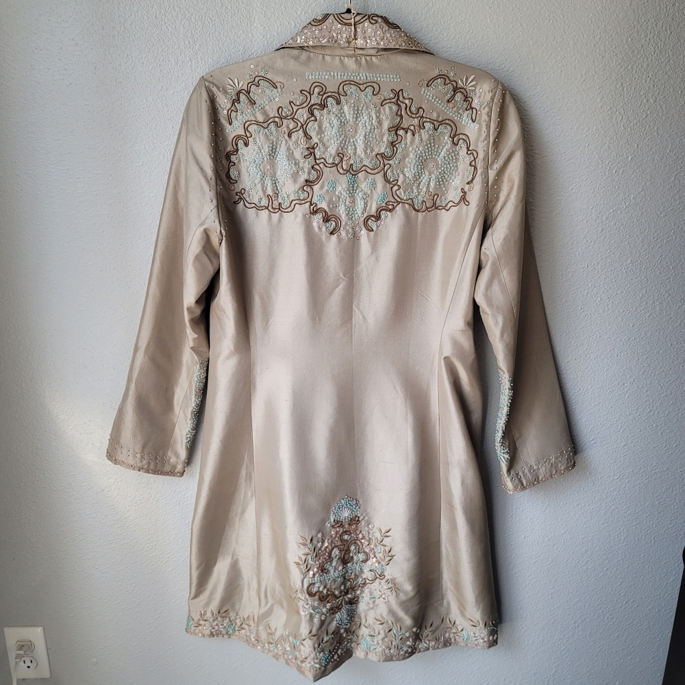 Johnny Was Biya Beaded Embroidery Silk Midi Jacket Size Medium Color Pebble NWT - Picture 9 of 16